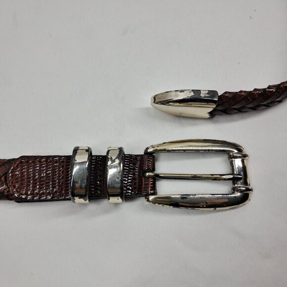 Cale Braided Leather Brown Belt with Silver Tone Hardware Made in Spain - Picture 2 of 6
